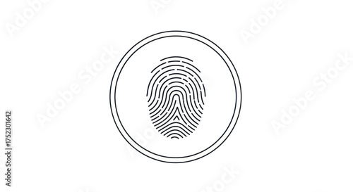 Minimalist black line art fingerprint icon enclosed in a double circle frame.