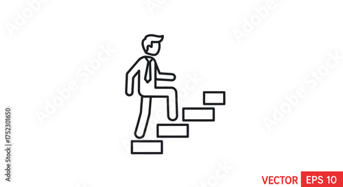 Outline icon of businessman climbing stairs symbolizing progress.