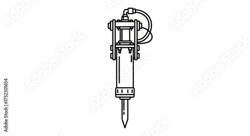 Detailed Line Art Illustration of a Jackhammer Tool.