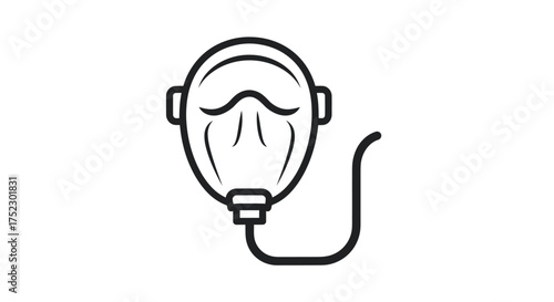 A simple black line art icon of a medical oxygen mask with an attached breathing tube.