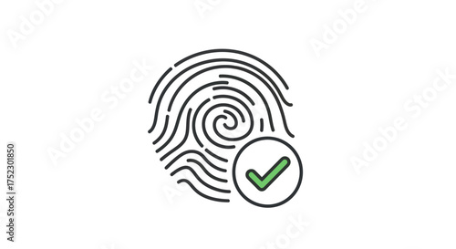 Black Fingerprint with Green Checkmark Symbol Authentication Approved.