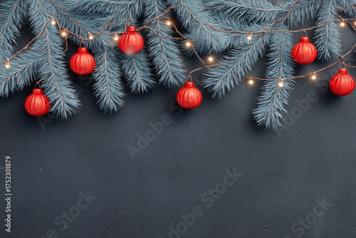 Festive Holiday Decor With Christmas Tree Branches and Ornaments Brightening ...