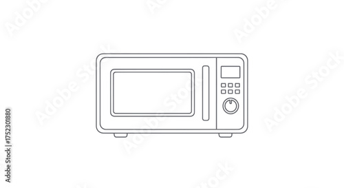 A simple line drawing of a modern kitchen microwave oven.