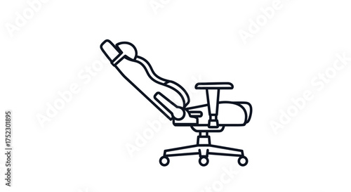 Black and White Line Art of a Gaming Chair with Headrest and Lumbar Support.