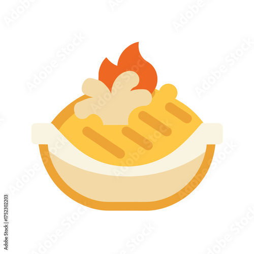 Creamy chicken alfredo poutine with cheese and gravy illustration