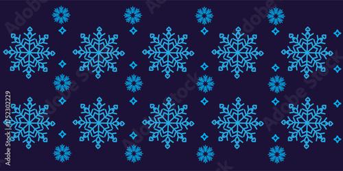 Falling snowflakes on blue background, seamless pattern snowflake.