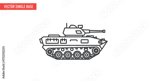 Detailed Black and White Outline of a Military Tank.