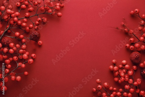 Red Berries and Branches Create a Vibrant Display on a Textured Background