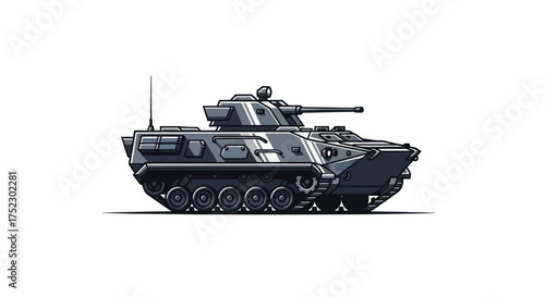 Armored Personnel Carrier with Turret and Tracks.