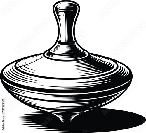Spinning Top Illustration, Vintage Toy Design, Classic Childhood Icon Art.