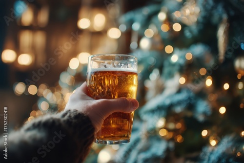 Cheerful Gathering With a Beer Near a Decorated Tree During the Festive Season