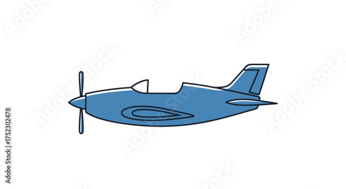 Blue Cartoon Airplane with Propeller and Tail Fin.