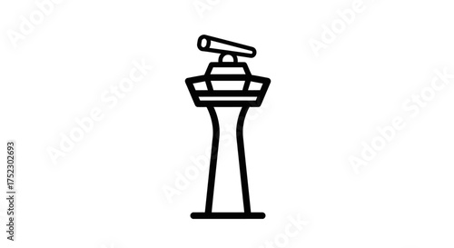 Airport Control Tower Icon with Observation Deck and Radar.