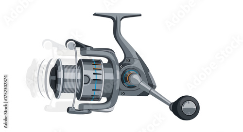 Detailed Close-Up of a Modern Fishing Reel.