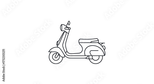 Classic Scooter Outline Drawing Vintage Transportation Icon.