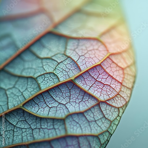 A closeup view of a leaf showcasing intricate veins and textures in vibrant colors creating a beautiful natureinspired image