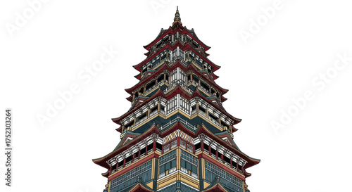 Ornate Multi-Tiered Traditional Asian Pagoda Tower with Intricate Details.