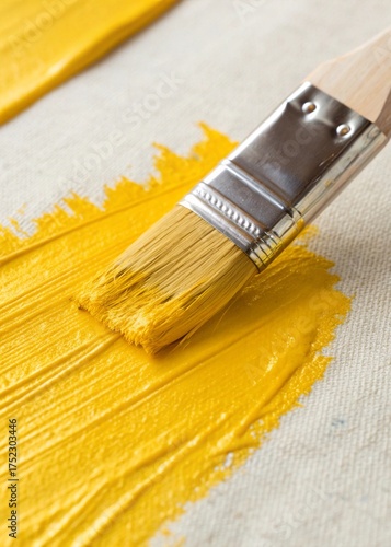 yellow paint brush on a white background