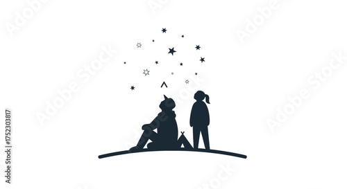 Silhouette of Father and Child Gazing at Stars.