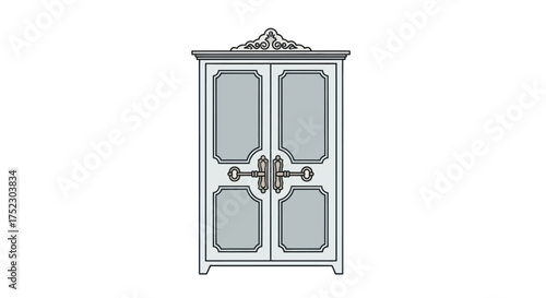 Elegant White and Gray Armoire with Ornate Details.