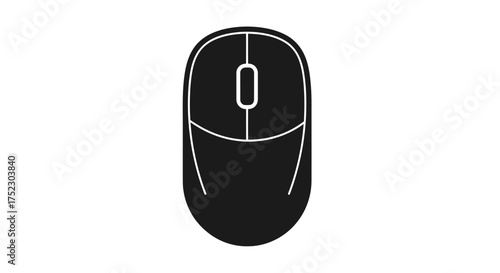 Black computer mouse with scroll wheel and buttons simple icon.