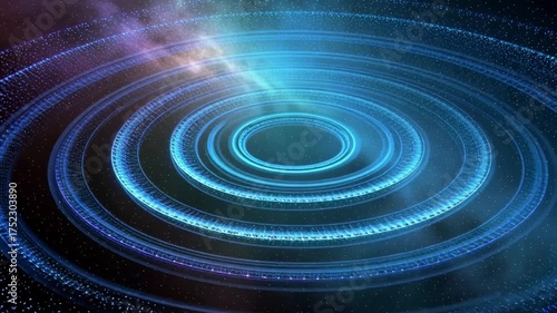 Stunning digital energy field pulsating in space, futuristic abstract design with vibrant blue light and swirling core. ai generative video