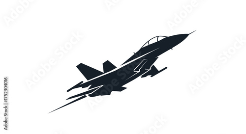 Silhouette of a modern fighter jet in flight.