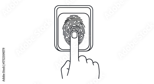 Fingerprint Scan: Hand pressing finger onto a biometric scanner for identification.