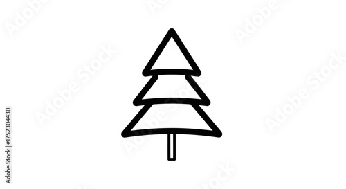 Simple Black and White Outline of a Stylized Evergreen Tree.