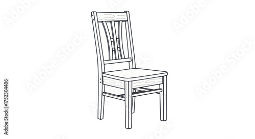 Detailed Line Drawing of Wooden Dining Room Chair.