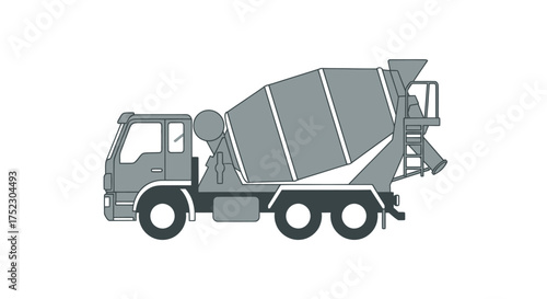 Gray Concrete Mixer Truck Illustration with Rotating Drum.