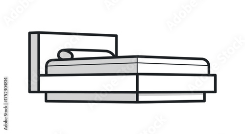 Modern Minimalist Bed with Headboard and Pillow Outline.