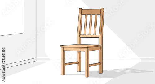 Rustic Wooden Dining Chair with Vertical Slats and Solid Seat.