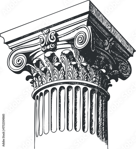 Illustration of a classical architectural column capital featuring intricate details and scrolls.
