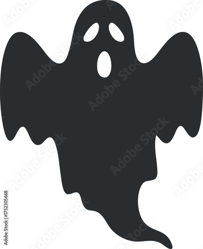 A simple black and white illustration of a ghost silhouette ideal for Halloween or spooky themes.