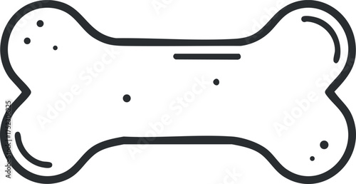 A simple outline of a dog bone symbolizing pet treats and dog accessories.