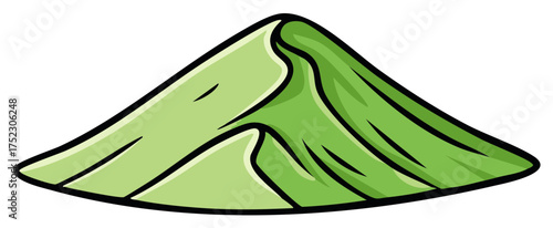 Stylized green grassy hill with flowing lines and bold black outlines