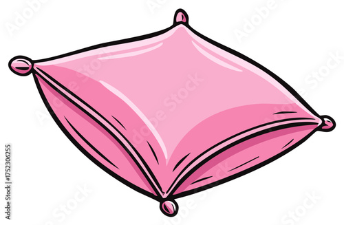 Pink pillow illustration with outlined edges, square shape and rounded details
