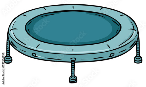Cartoon illustration of a blue trampoline with detailed outlines