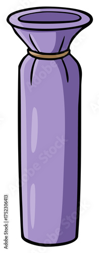 Cartoon illustration of a tall purple fabric pouch or gift bag with a cinched top
