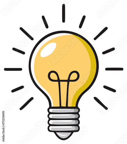 Illustration of a glowing incandescent light bulb emitting rays of light, symbolizing innovation and creativity.