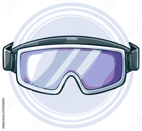 Modern ski goggles with purple reflective lenses for winter sports