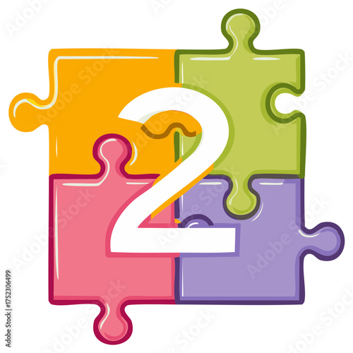 Number two formed by colorful puzzle pieces in a playful design