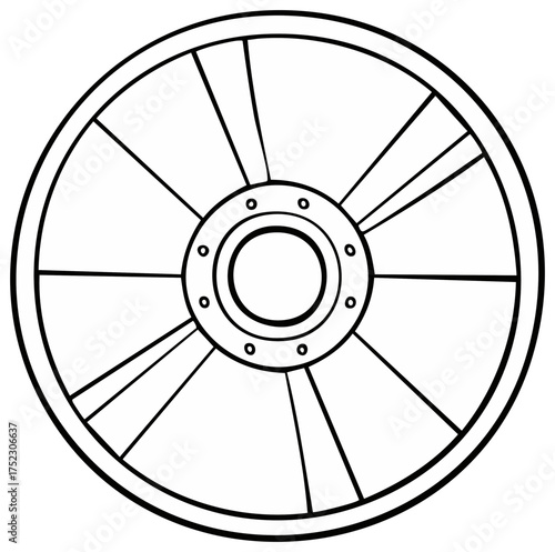 Black and white illustration of a wheel with spokes