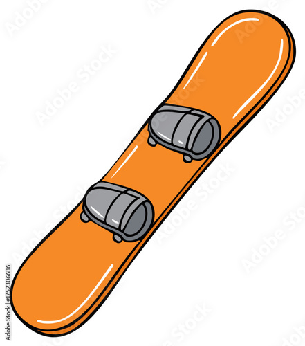 Vibrant orange snowboard with bindings, a colorful winter sports illustration