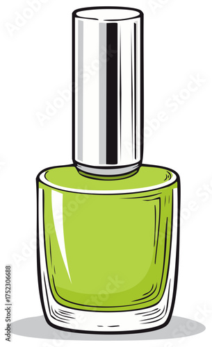 Stylized Illustration of a Green Nail Polish Bottle with Silver Cap