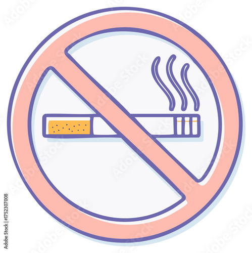 Stylized no smoking sign with a cigarette and smoke illustration