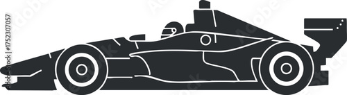 Illustration of a sleek racecar in profile view emphasizing speed and performance.