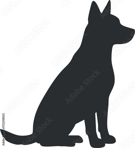 A silhouette of a sitting dog showcasing the elegant shape and posture of the animal.