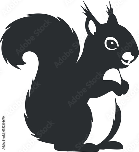 A playful silhouette of a squirrel sitting with its tail curled and ears perked up.